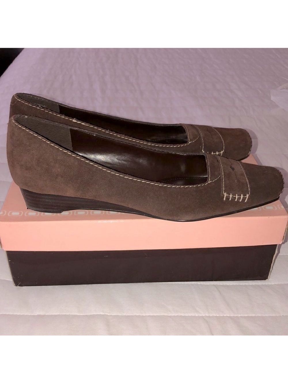 Bandolino 9.5 Genuine Leather Suede Wedge Chocolate Brown Shoes